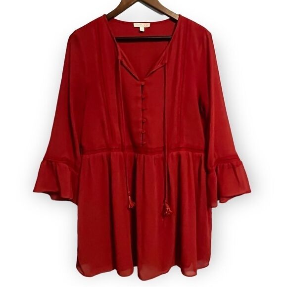 Women's GB Gianni Bini Red Long Sleeve Button Front Dress - Picture 1 of 10